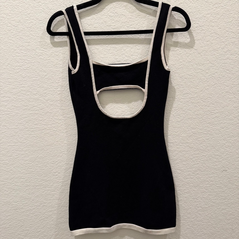 Peppermayo Black White Knit Mini Dress Open Back Cutout Bodycon S/M
